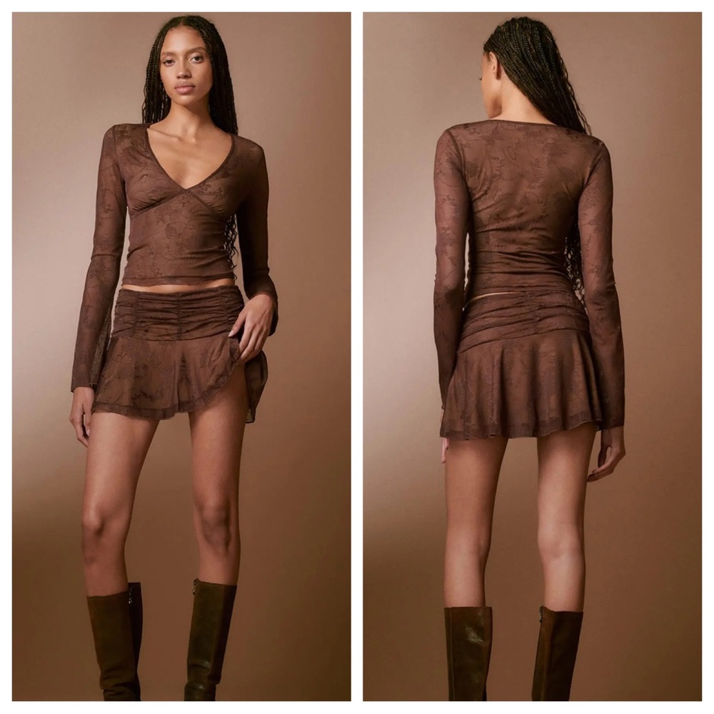 I AM GIA Top & Skirt Set Womens Medium* Brown Lace Y2K Whimsigoth Grunge Punk